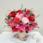 Artificial Pink Lily Vase (Full Side)