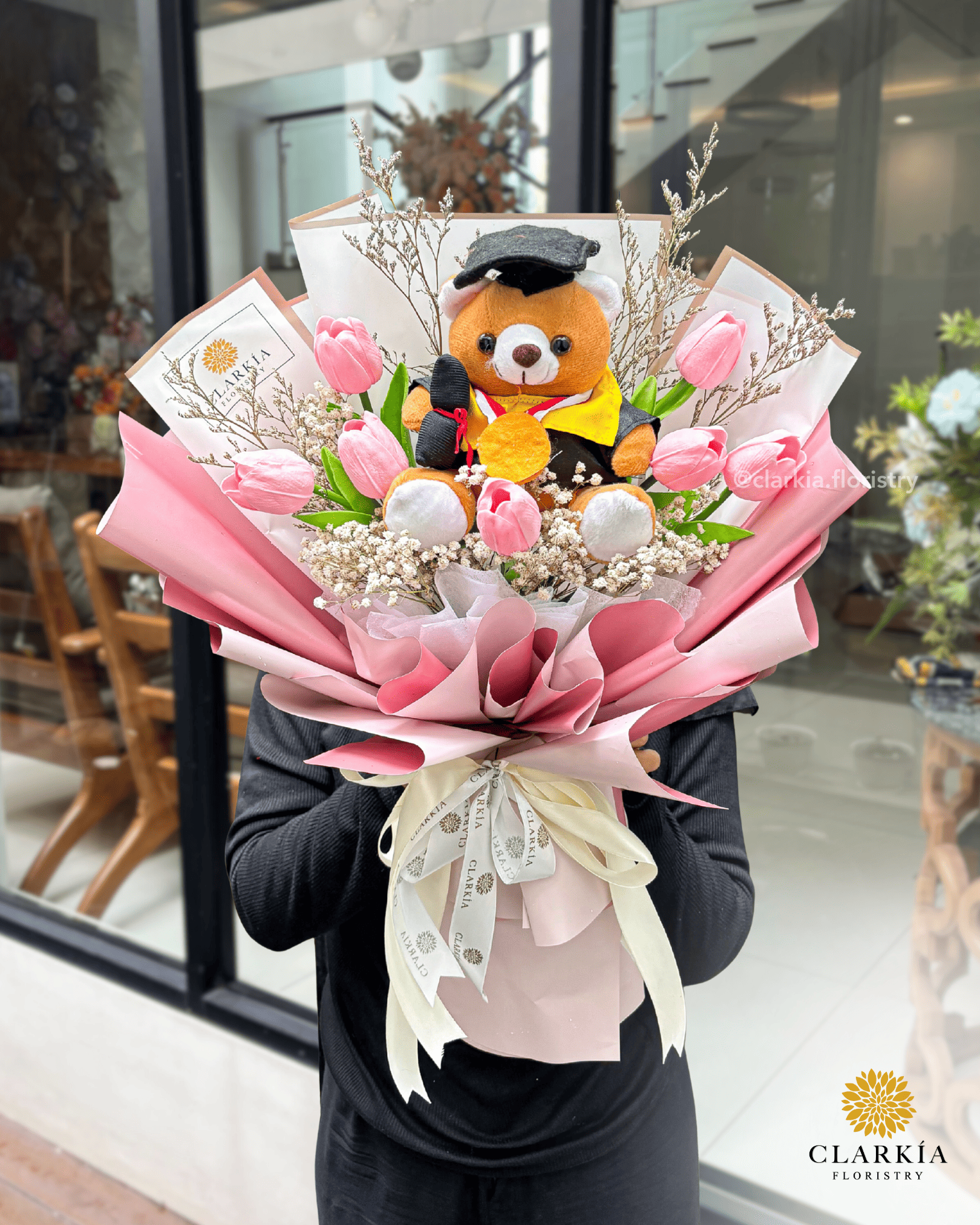 Artificial 7 Tulip + Doll Pink Artificial 7 Tulip Graduation (Klik Untuk Lihat Warna) - Image 1